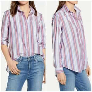 Grayson The Hero Button-Up Blouse Striped Cotton Shirt Women's Size Small